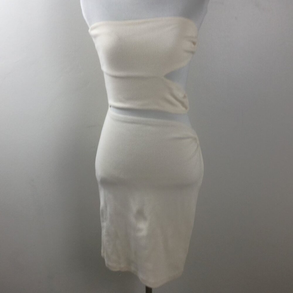 Bordeaux Ribbed Cream Mini Dress s